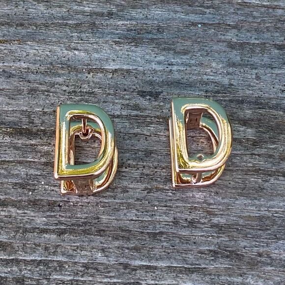 Giftall Initial Hoop Earrings Letter "D" 14K Rose Gold Plated. New in Box NIB - Picture 5 of 10